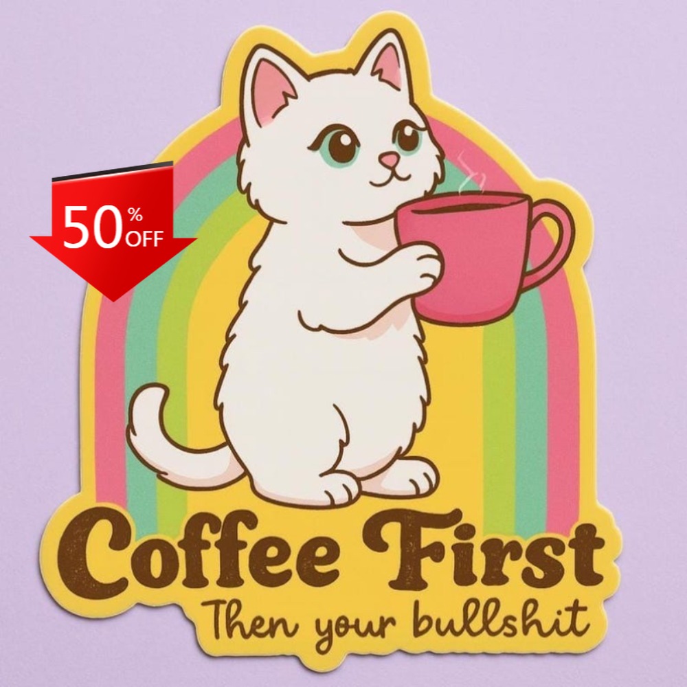 Laptop Unique Accessories - Adesivi divertenti con gatti e caffè,