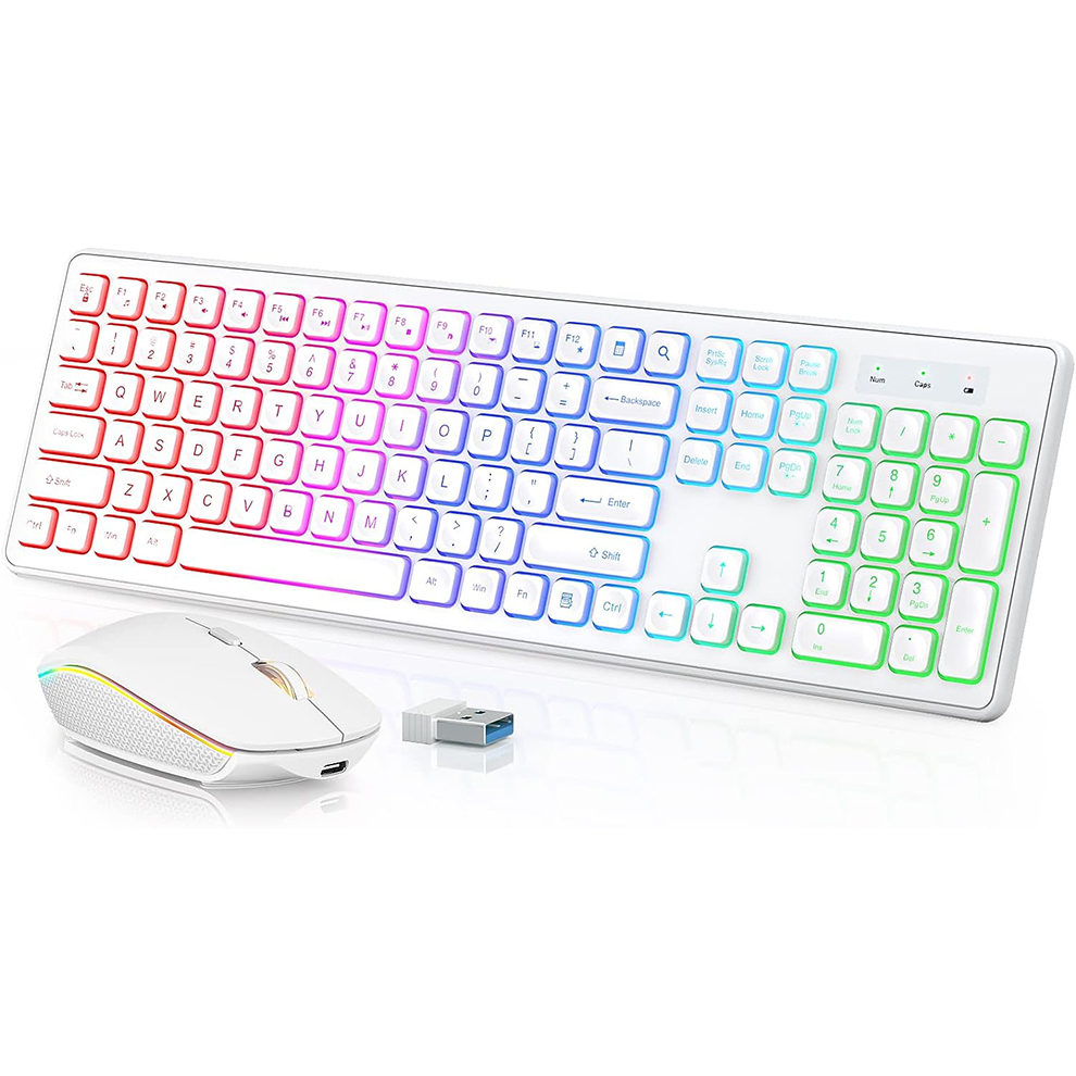 Laptop Accessories Combo - Tastiera e mouse wireless retroilluminati, tasti
